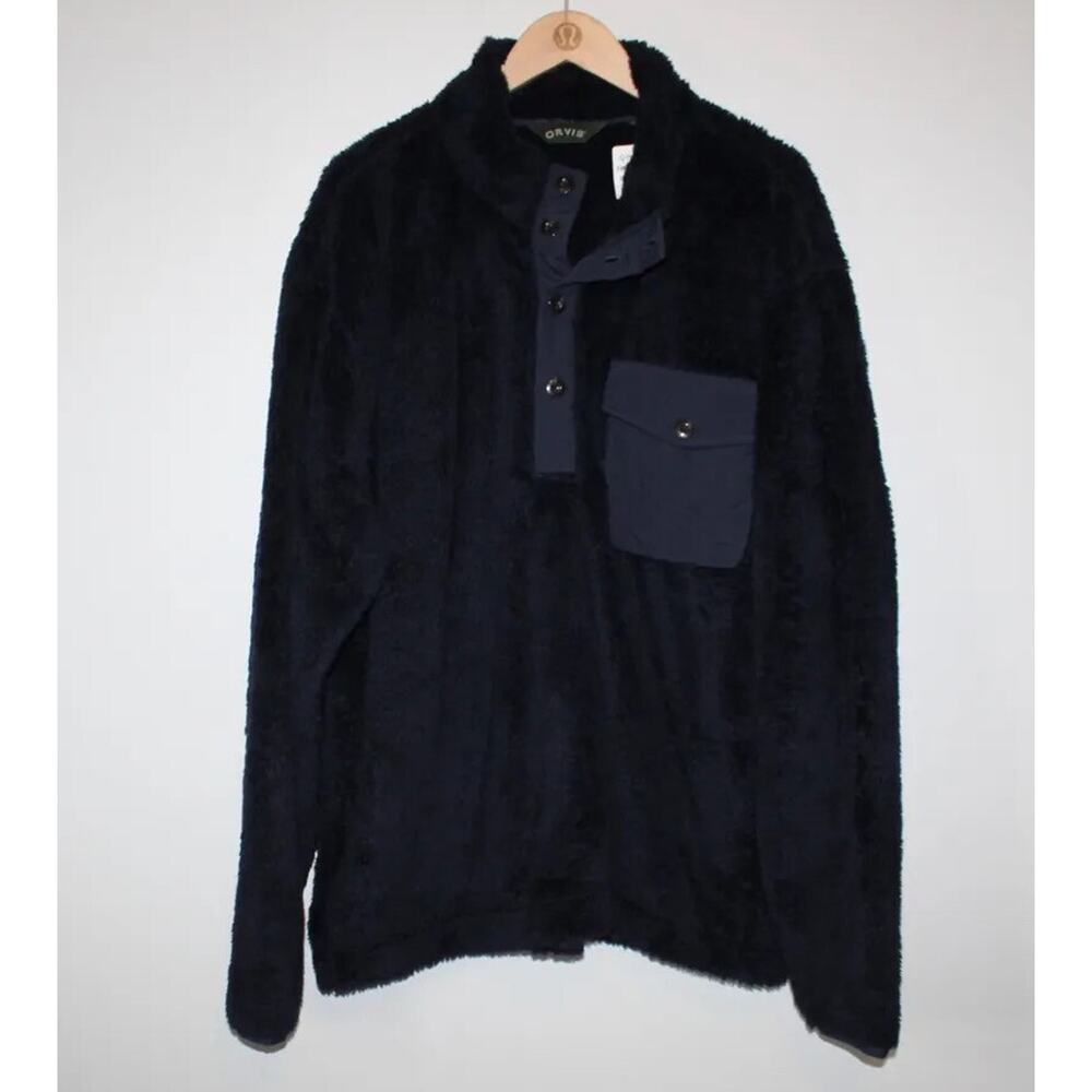 NWT Orvis 1/4 Button Fuzzy Fleece Pullover Navy P… - image 5